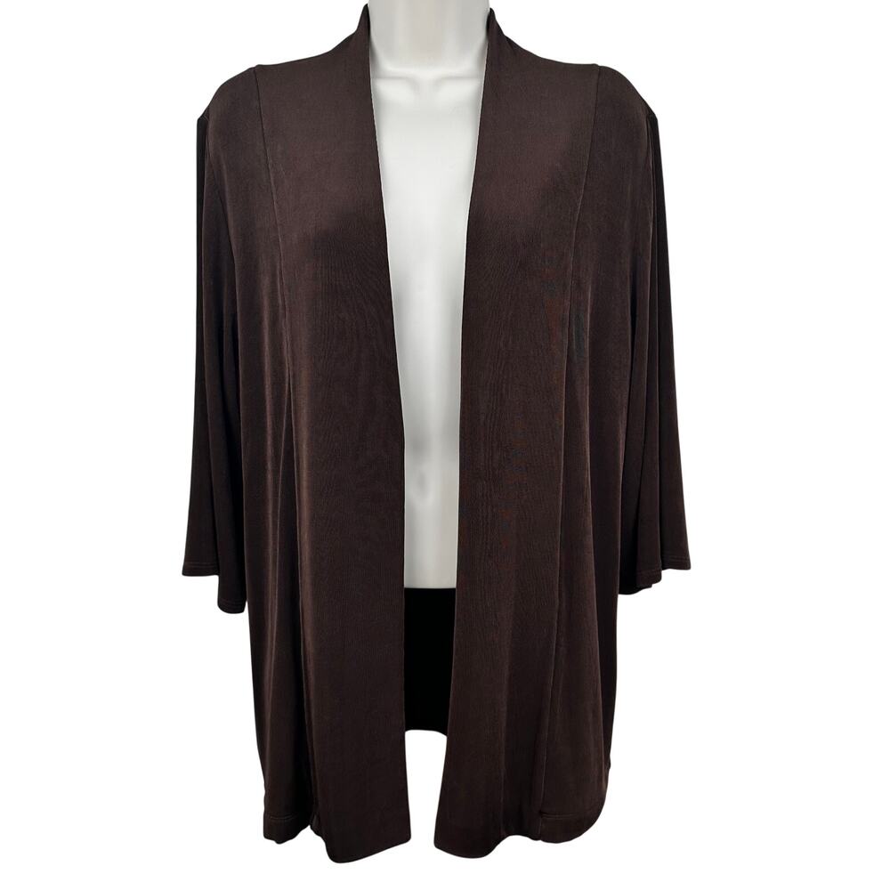 Chico's Travelers Open Cardigan Pockets 1/2 Sleeve Brown Chico 2 US Lg Office
